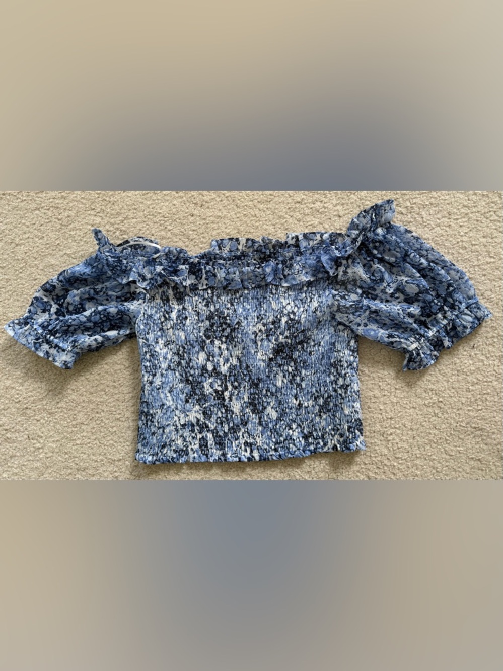 Express Blue Floral Off-Shoulder Smocked Top